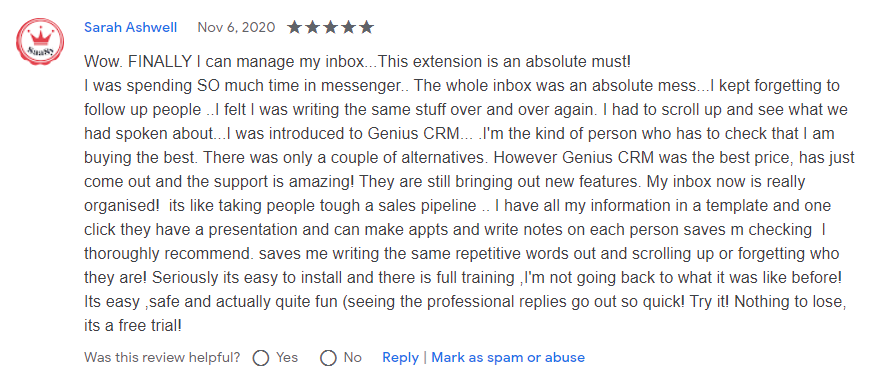 Sarah testimonial